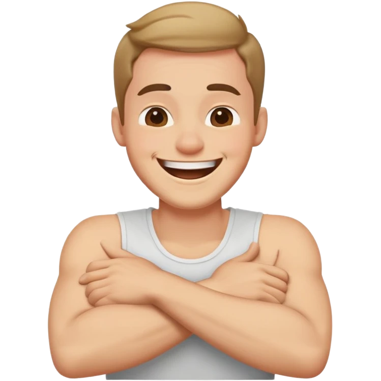 arms crossed holding neck laughing guy  emoji