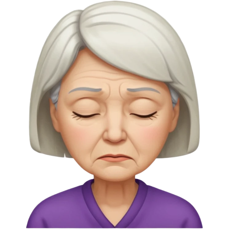 senior woman frowning, eyes closed, showing discomfort emoji