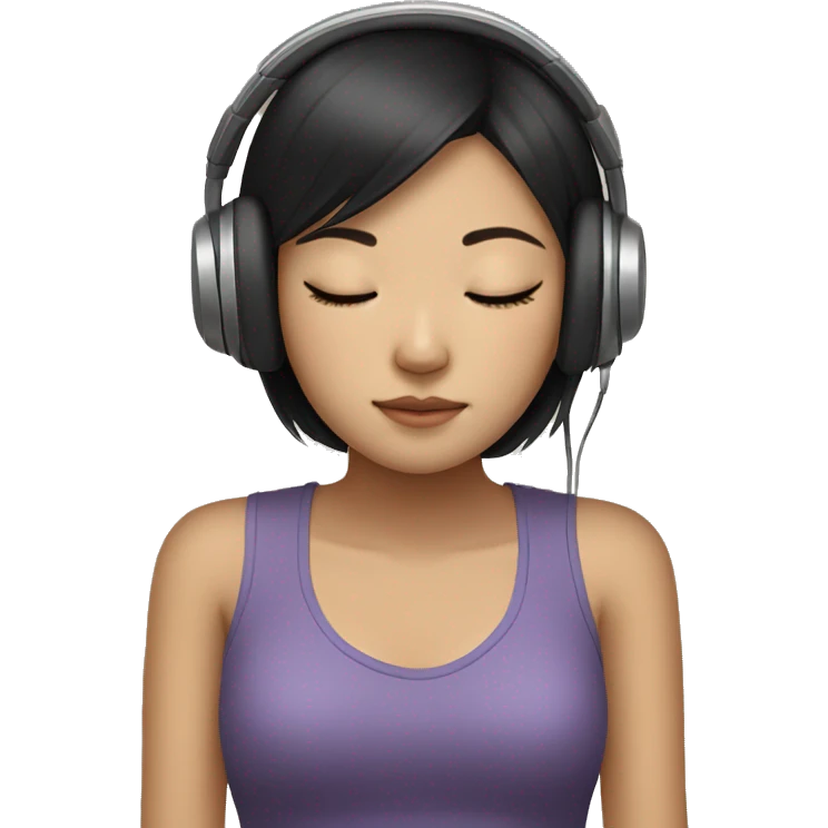 dark haired asian girl sleeping with headphones emoji