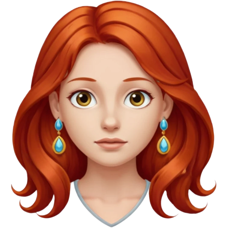 une personne joli, aved des cheveux long roux, des boucles d'oreilles de face dans un rond  emoji