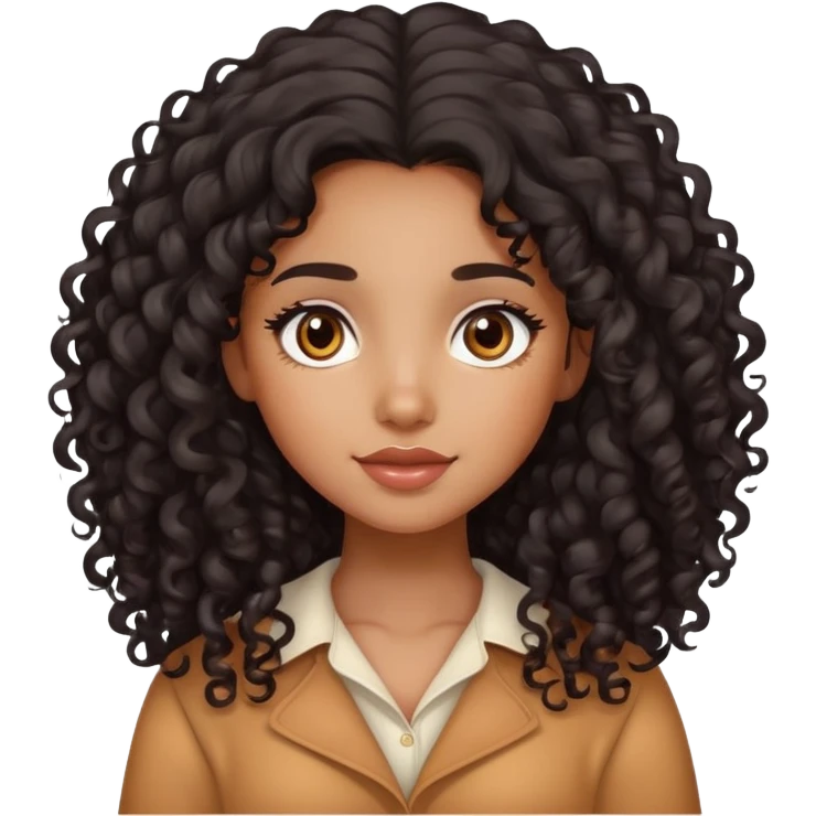 brown girl with long black curly hair and light rosy cheeks emoji