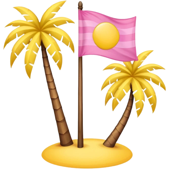 A pink flag on the sides two small blue triangles In the middle a pink palm tree coming out of the sides  yellow circle with two thick yellow stripes emoji