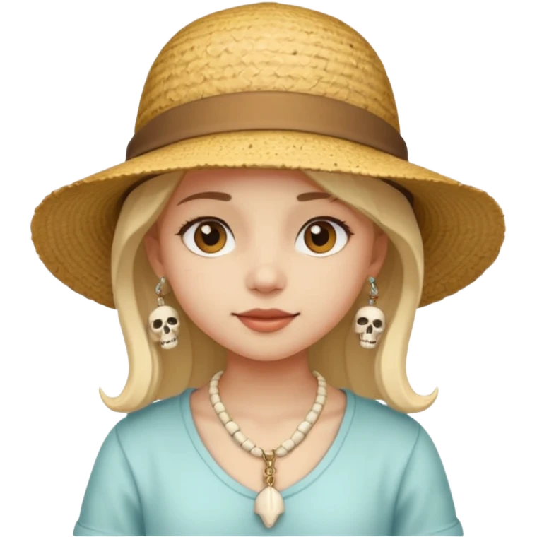 Hatted ancient girl wearing Bone Necklaces emoji