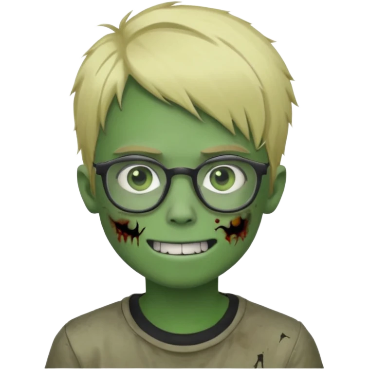 boy zombie with blonde emo hair and green skin and glasses and corner smile emoji