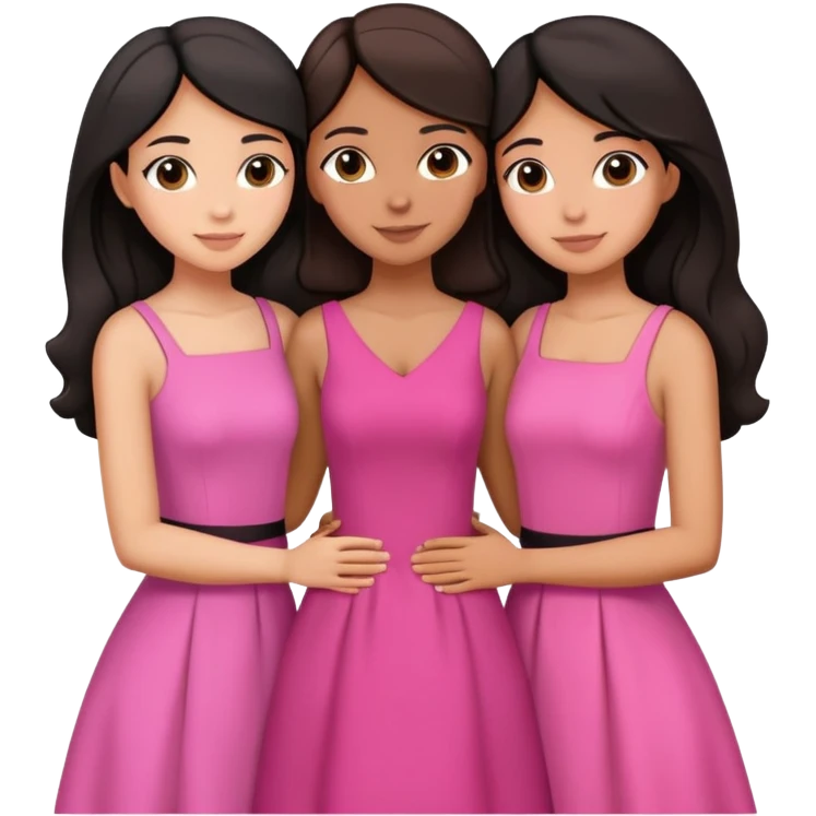 Three sisters hug, medium light skin with dark brown hair, tan skin black hair, tan skin dark brown hair, pink dresses emoji