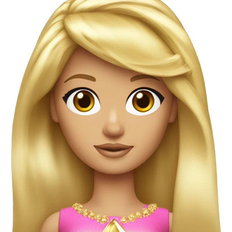 Blonde Barbie with full bangs and long hair and hazel eyes wearing a gold crown emoji