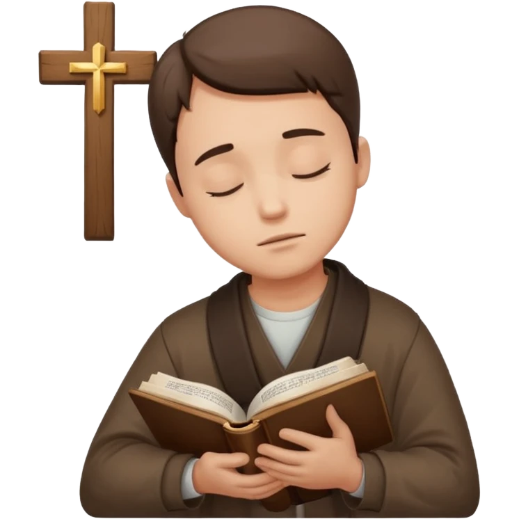 Guy who reads Bible with cross on it and with his eyes closed in prayer and without anything in the background  emoji