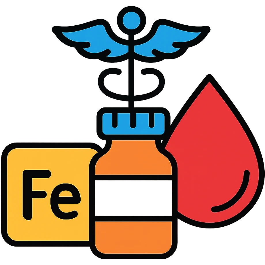 Medical symbol with iron supplement and blood drop representing anemia treatment emoji