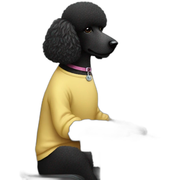Black poodle sitting at computer emoji