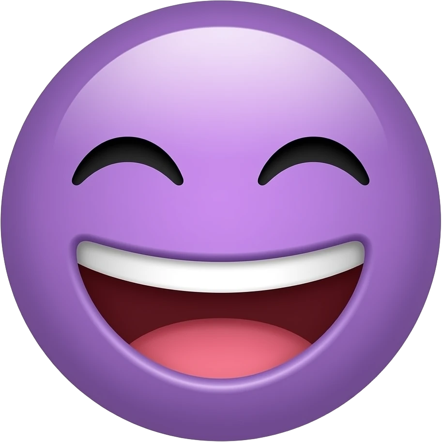 A laughing circle emoji purple skin with eyes close and a big mouth open emoji