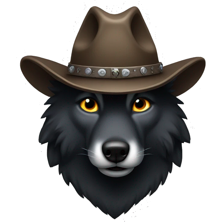 A black wolf head wearing a cowboy hat emoji