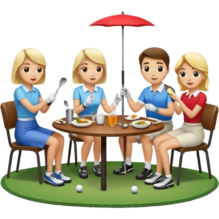 2 girls and 2 guys golfing and eating dinner together today emoji