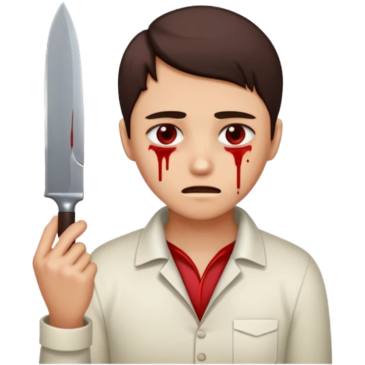 A person with a knife that looks tired and there’s blood on their neck and no blood on there eyes emoji