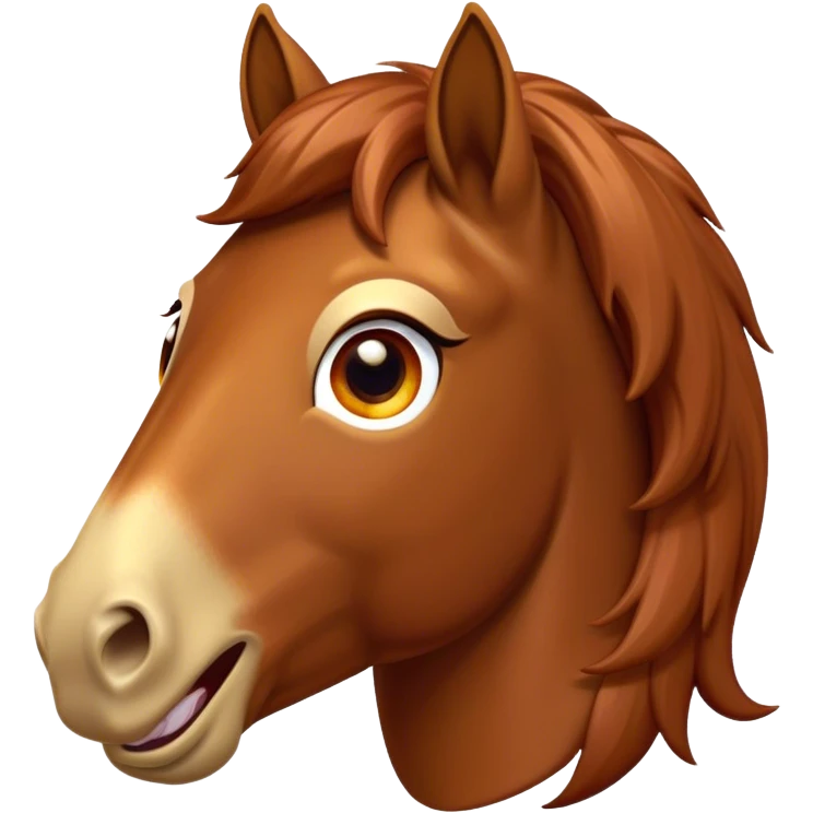 Cinematic Comical Chestnut Horse Portrait Emoji, Head tilted dramatically with an exaggeratedly amused expression, featuring a striking chestnut fur with a glossy finish and wide, expressive amber eyes filled with playful disbelief, Simplified yet hilariously expressive features, highly detailed, glowing with a slightly sassy glow, high shine, dramatic yet playful, stylized with an air of cheeky mischief, bright and endearing, soft glowing outline, capturing the essence of a spirited and over-the-top horse, so meme-worthy it feels like it could side-eye its way into internet fame instantly! emoji