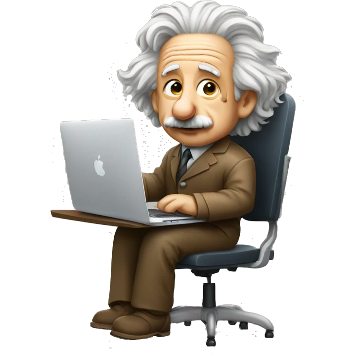 albert einstein sitting in the chair with apple macbook emoji