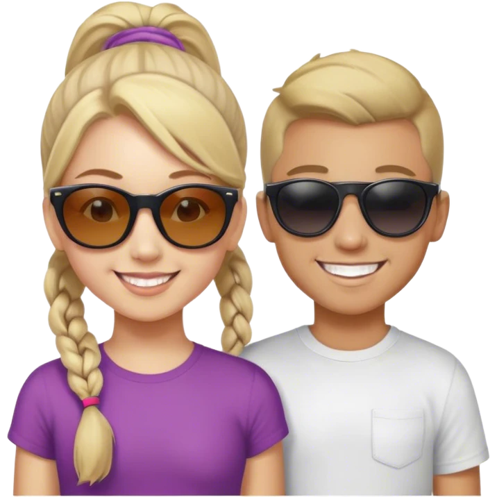 sunglasses and smiles with girl with pony tales and boy emoji