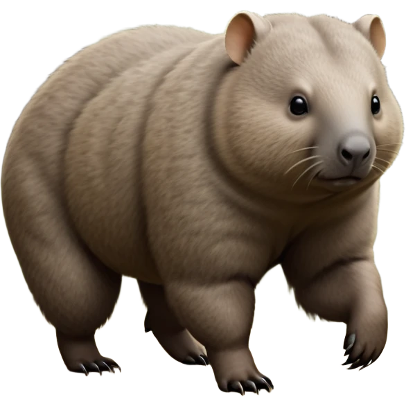 cinematic-stout wombat-realistic-fluffy full-body-waddling-emoji,-stout-muscular-frame-covered-in-coarse-brown-fur,-short-powerful-legs-trotting-determinedly-through-bushland,-round-dark-eyes-filled-with-calm-confidence,-tiny-rounded-ears-twitching-slightly,-strong-digging-claws-visible-on-sturdy-paws,-simplified-yet-realistic-focused-features,-highly-detailed,-glowing-with-a-subtle-earthy-glow emoji