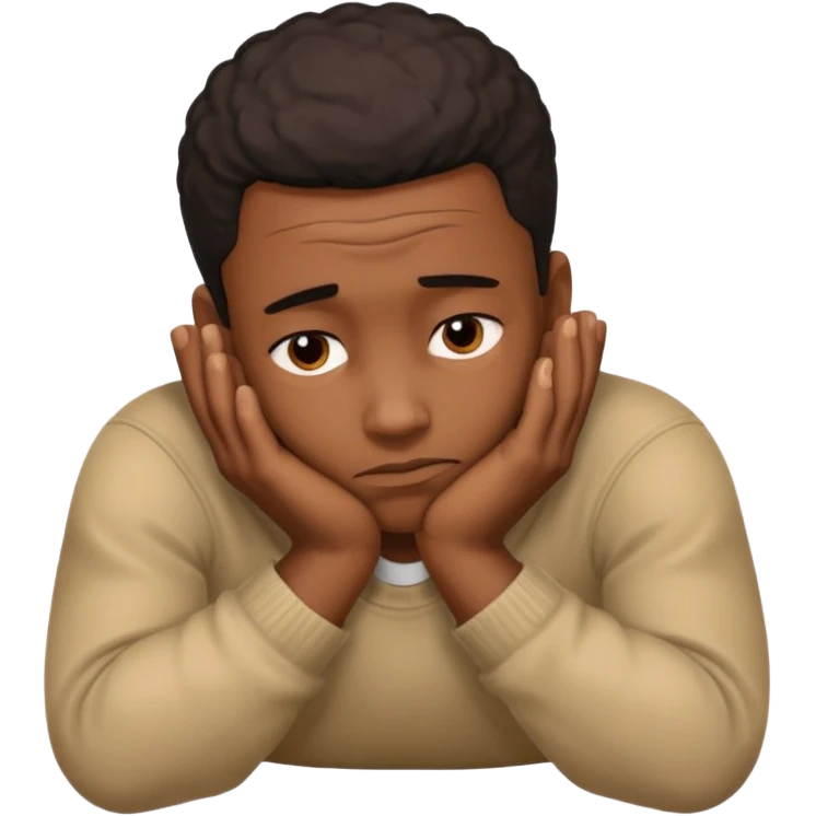 black man with face resting on hands showing boredom emoji