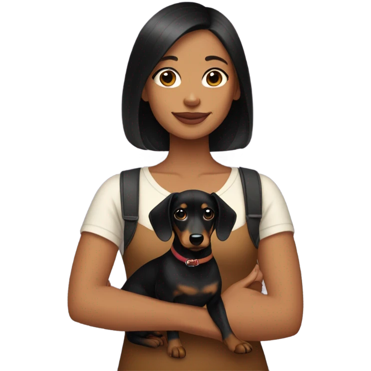 black collarbone length haircut girl holding a black and tan dachshund  emoji