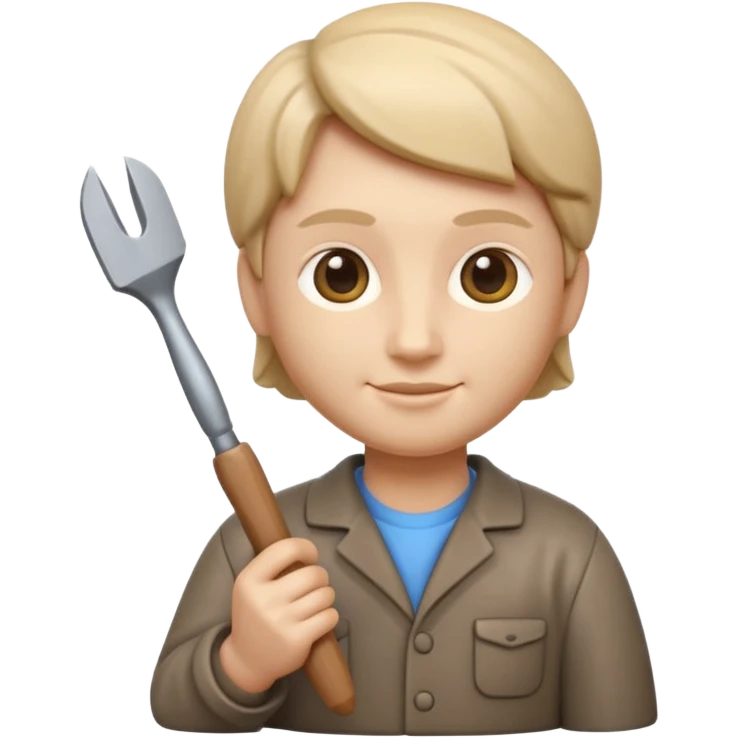Apple Memoji-style 3D emoji of a sculptor with a small statue and chisel, smooth gradients, rounded edges, no background.
 emoji