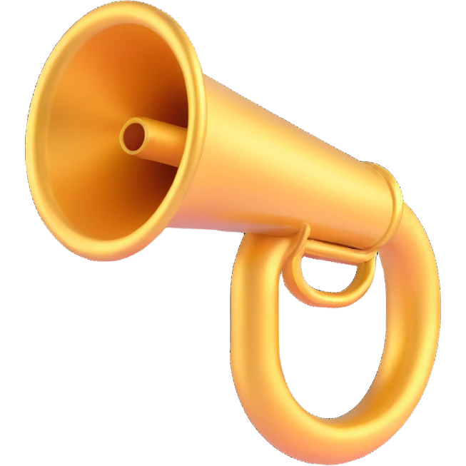 a bugle, shiny and rounded emoji