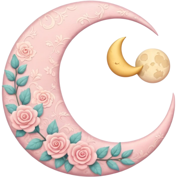 Rosy romantic pastel crescent damask moon emoji