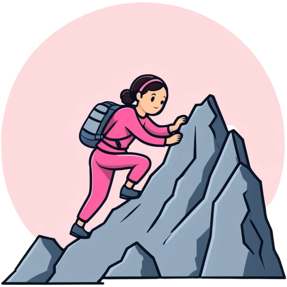 woman in pink clothes mountain climbing emoji