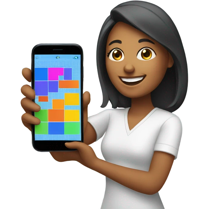 woman happy with a smartphone showing charts emoji