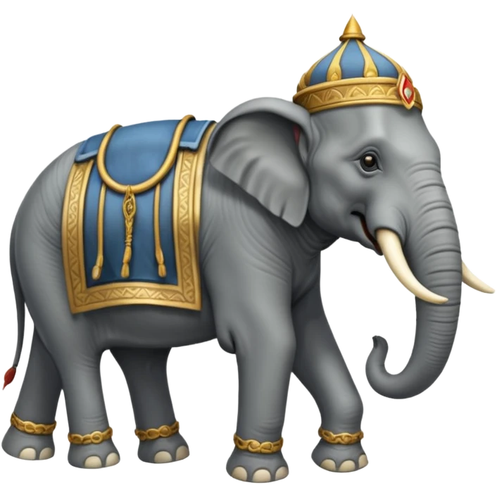 An emoji of a fierce Carthaginian war elephant with tusks and a howdah on its back. emoji