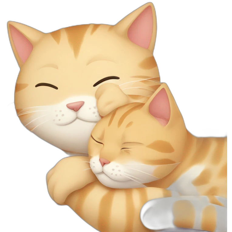asian cat snuggeling blonde boyfriend cat in bed for sleep emoji