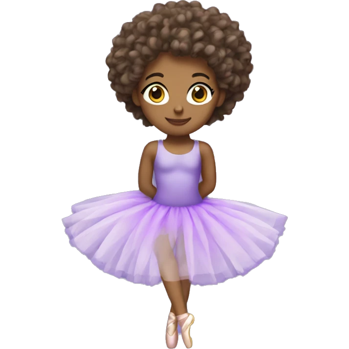 ballerina with curly hair wearing a purple tutu emoji