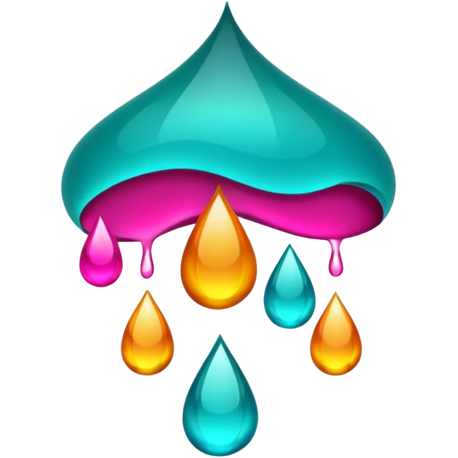 #LiquidIntell flowing raindrop in deep jade teal, neon cyan, and accents of golden amber and fuchsia emoji