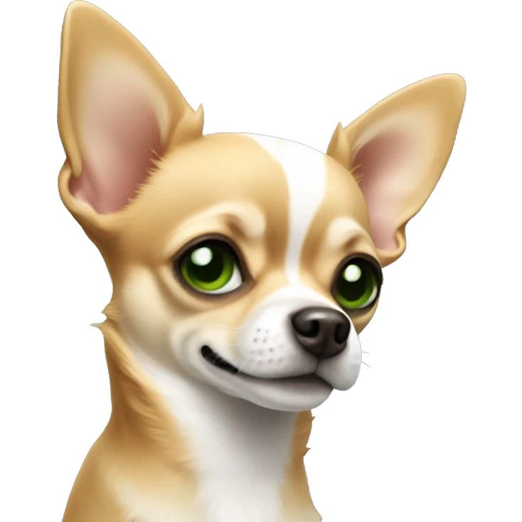 Light brown and white Chihuahua with a bolond with green eyes  emoji