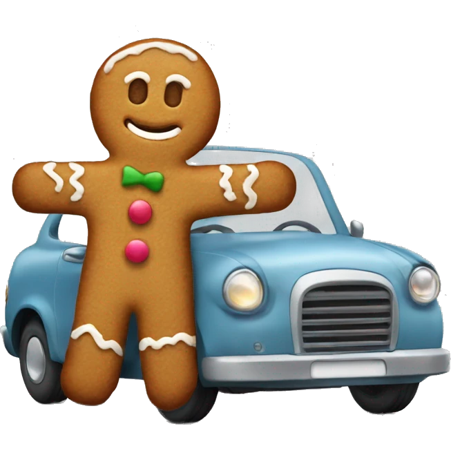 Gingerbread man drive a car emoji