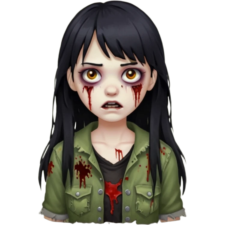 girl zombie with black long hair and bangs emoji