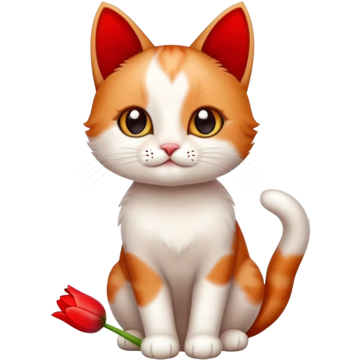 A cute  little cat and tulip emoji