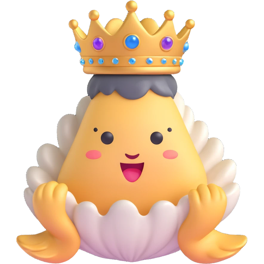 cute oyster with a tiara, 3D emoji style emoji