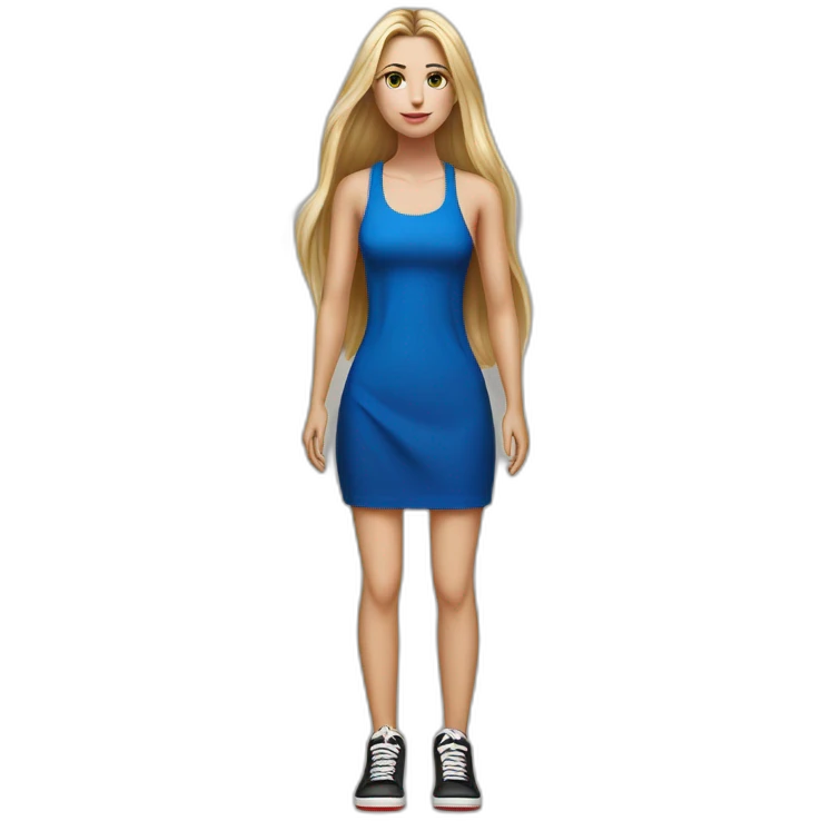 hyperrealist caucasian long straight hair blonde brown eyes short red tube dress black sneakers full body emoji