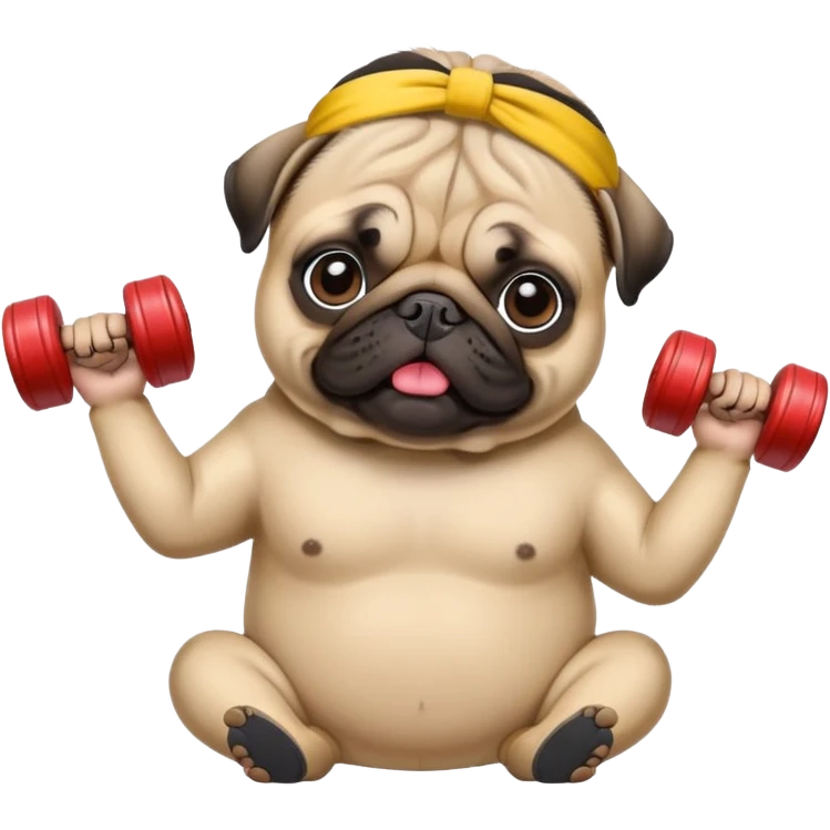 Спортивный мопс (с гантелями или в повязке). emoji
