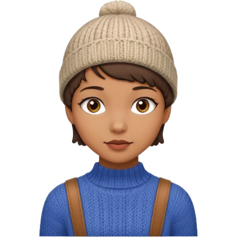 Girl pixiecut Hair Brown knitted wool cap piece of clothing emoji