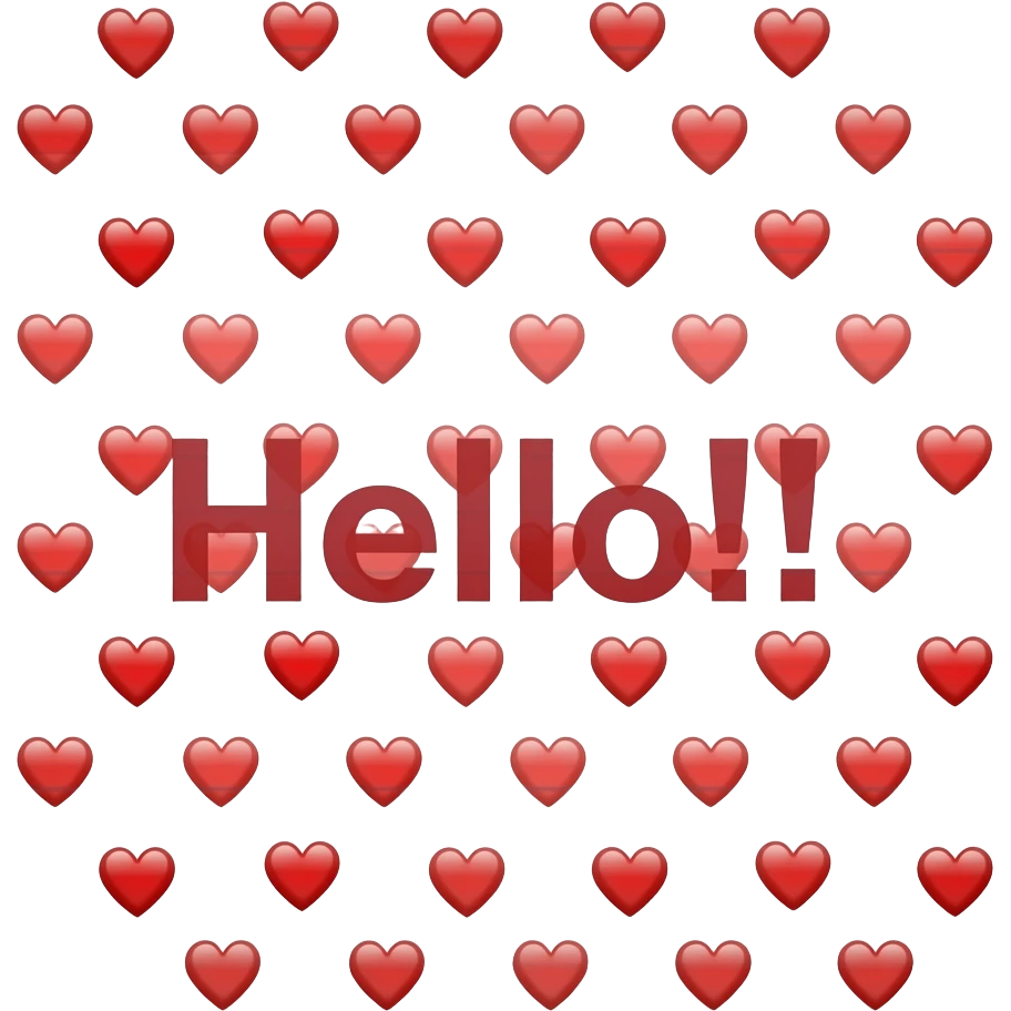high quality, clear, simple, full details, sticky note that says "Hello!!" with many, red tiny hearts in transparent emoji