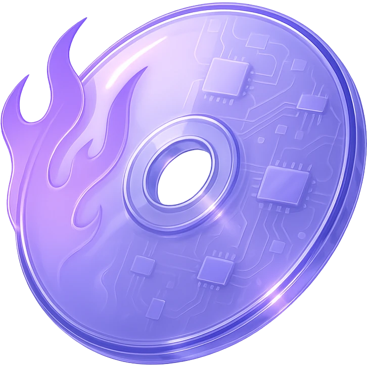 A minimalist CD disc with subtle purple flames, glowing effect, variation 1 emoji