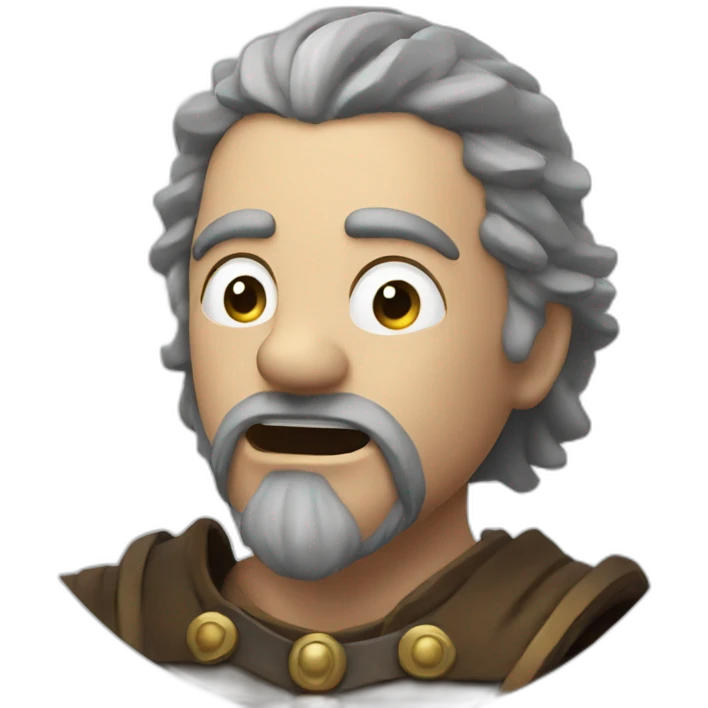 medieval man, sword coming out of his mouth, looking up emoji