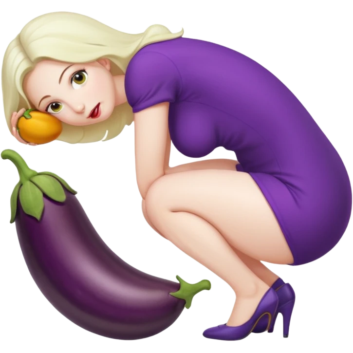 Naked woman bent over with ass spread with an eggplant in her vagina emoji