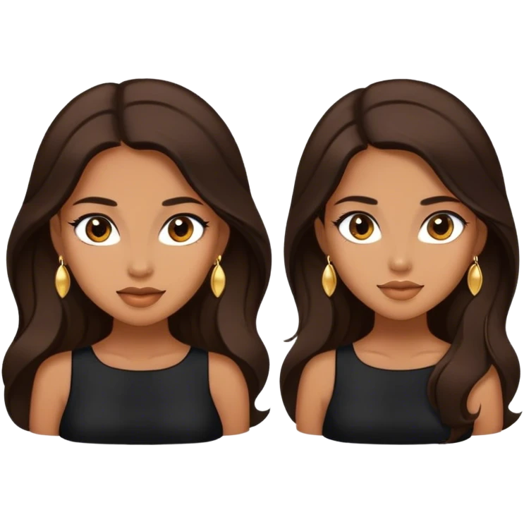 Beautiful woman,cute, long dark brown hair in dark dress with gold earrings emoji