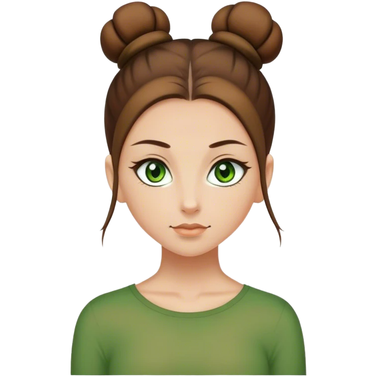 green eyed girl with brown top bun emoji