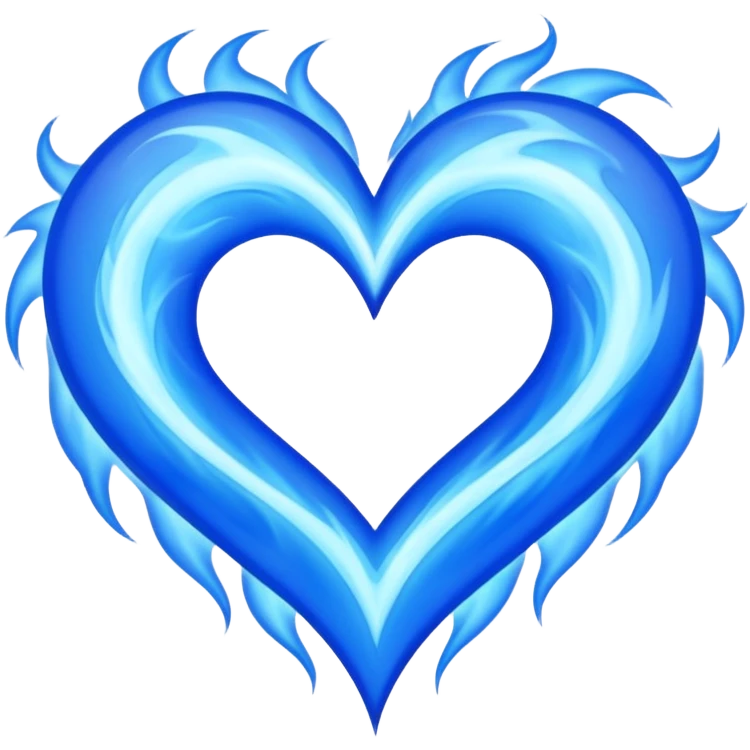 Blue flames in the shape of an all blue heart emoji
