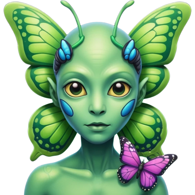 an alien with a butterfly on shoulder emoji