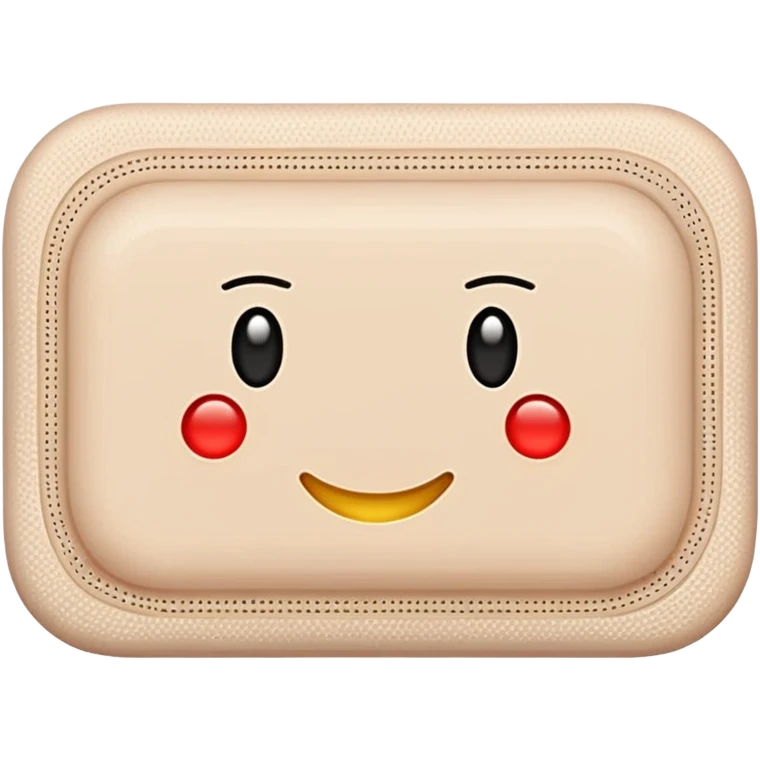 single adhesive bandage in light beige tone, rectangular with rounded edges, small padded center, slightly textured surface, subtle perforation dots on each end, positioned flat, no skin or wound, soft lighting, subtle shadows, emoji scale emoji