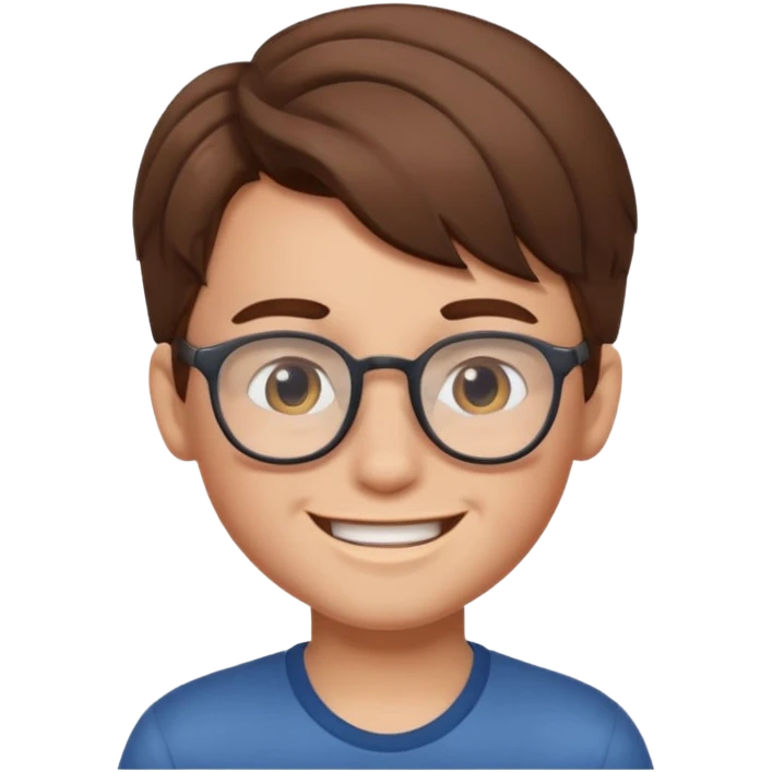 un ragazzo con gli occhiali e capelli in avanti e marroni che fa l'occhiolino ed è felice emoji